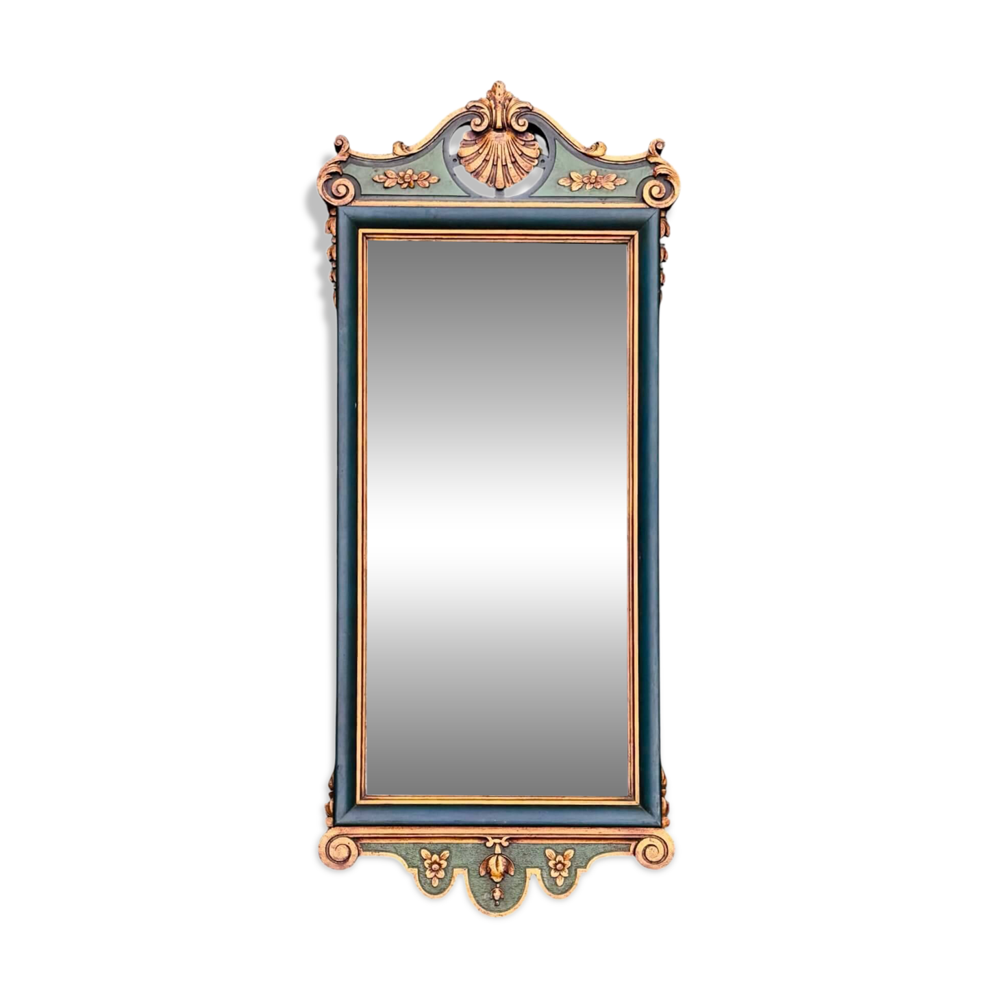 Antique full-length wall mirror in carved wood