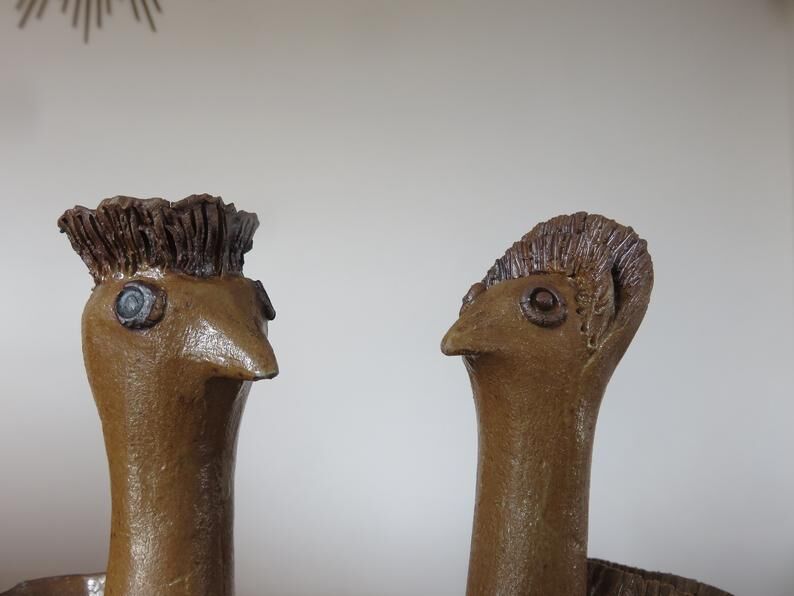 2 ceramic zoomorphic vases, signed 50s