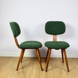 Vintage chair with green boucle backrest like Skoczek - set of 2 chairs
