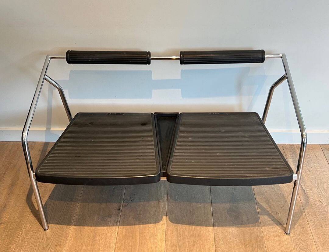 Sofa Design 'System', Chrome & Black Rubber, France, circa 1970