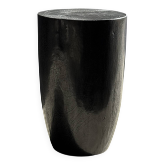 Stool, side table, cylindrical solid mango wood end table.