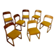 Set of 7 Baumann sled chairs in wood and mustard yellow fabric, 1960s