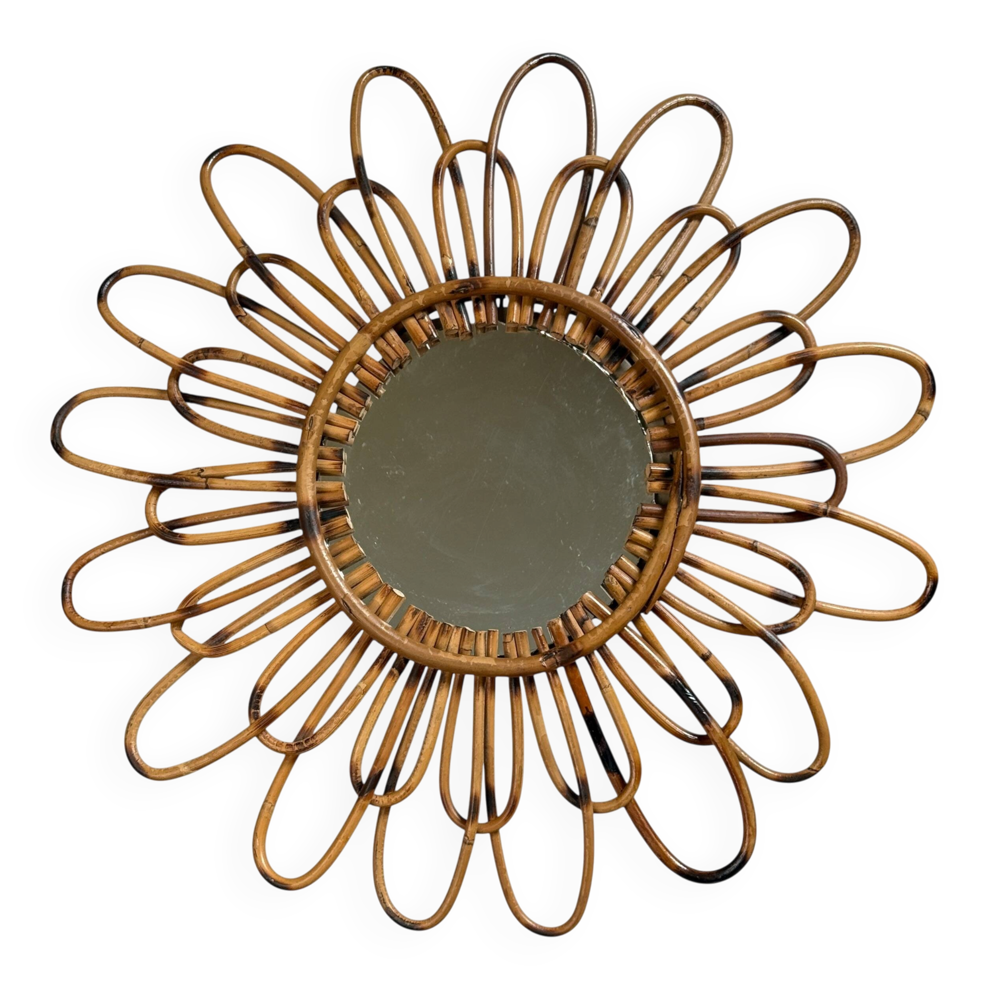 1950s rattan sun mirror France