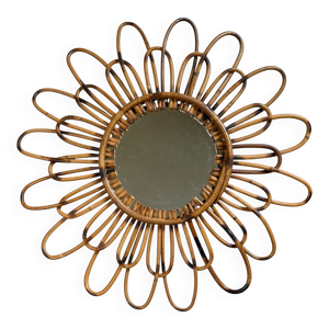miroir soleil en rotin