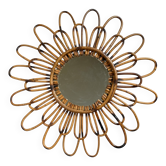 Miroir soleil en rotin des années 50 France