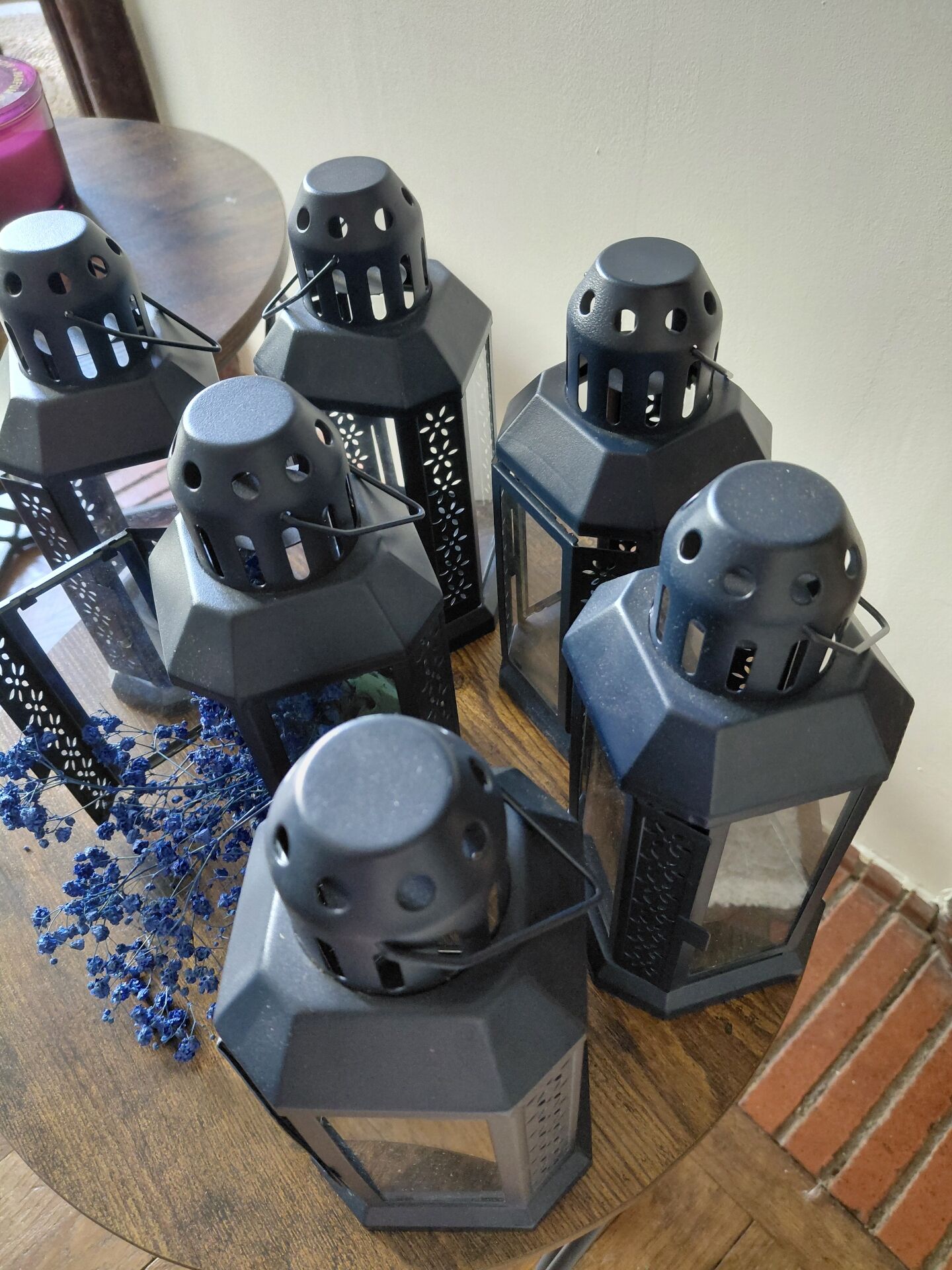 Navy blue metal candle lantern