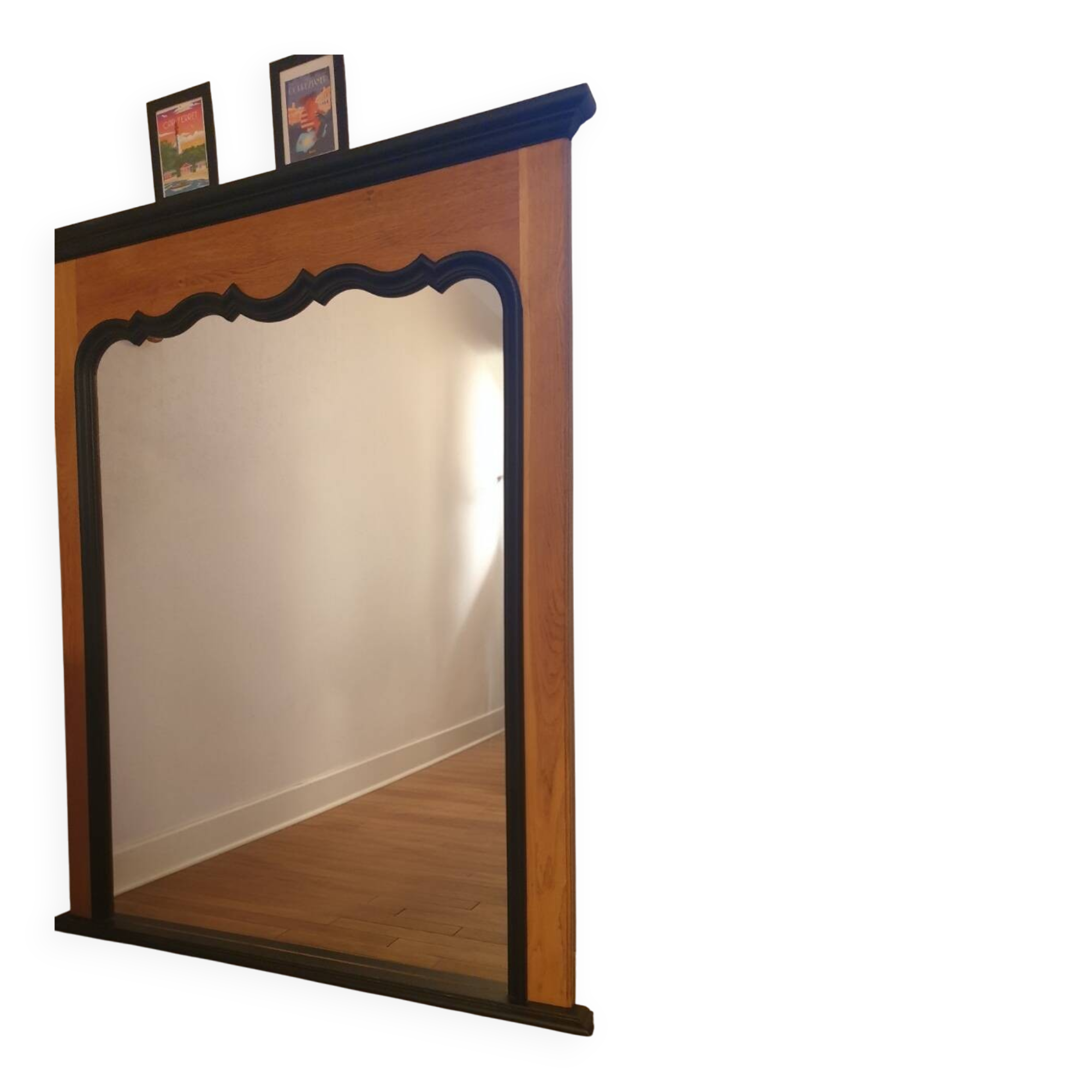 Large Trumeau Mirror XXL in Solid Oak and Black Cornice – 157x128