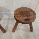 Pair of brutalist hardwood tripod stools solid wood