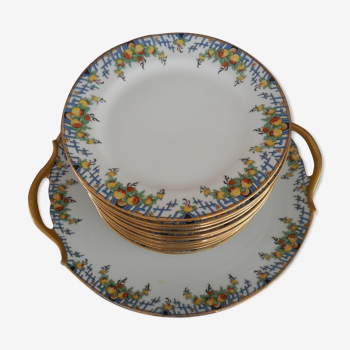 Service à dessert ancien plat et 12 assiettes en porcelaine de Limoges