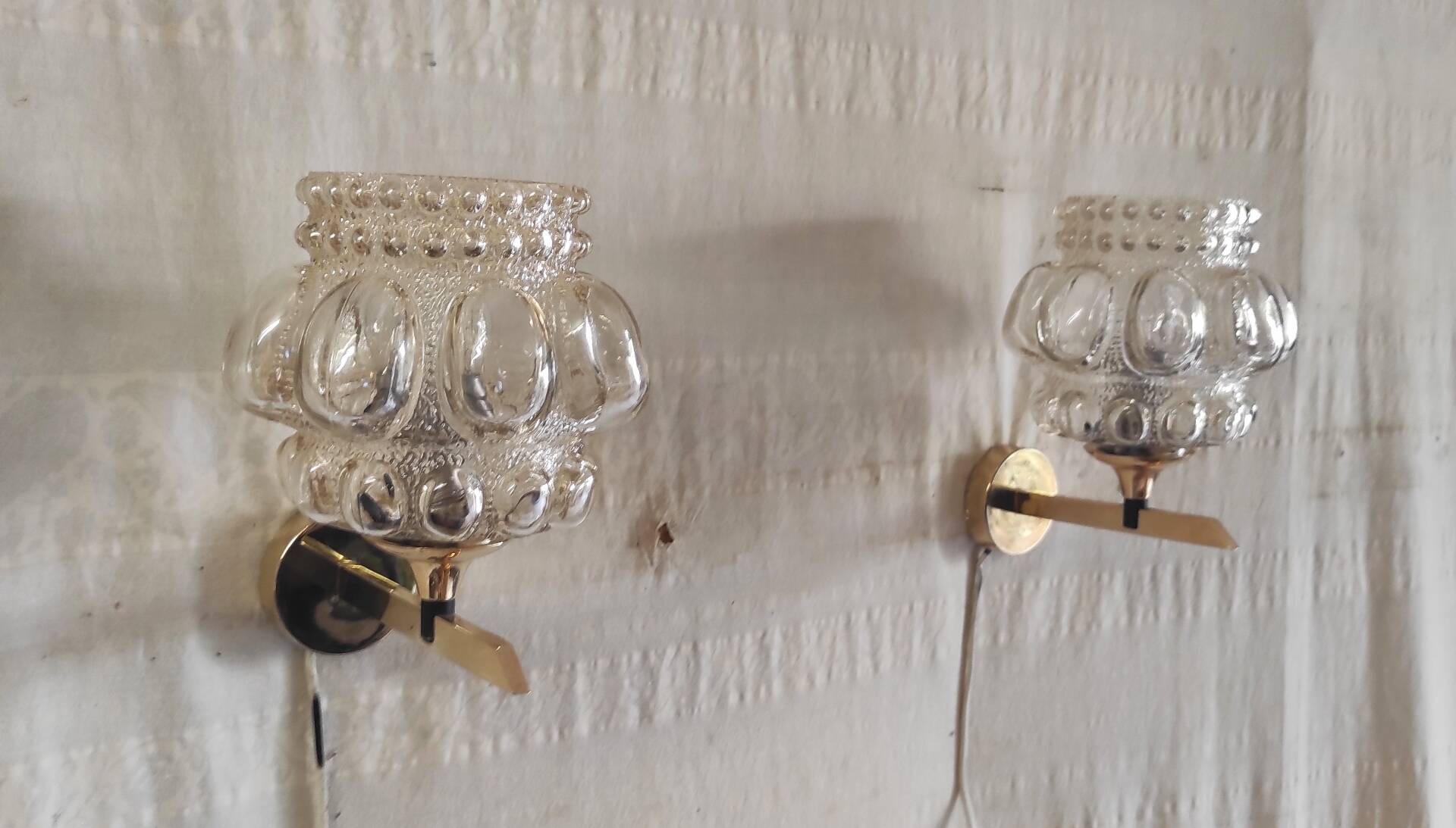 Brass and glass wall lights by Helena Tynell - 1970s