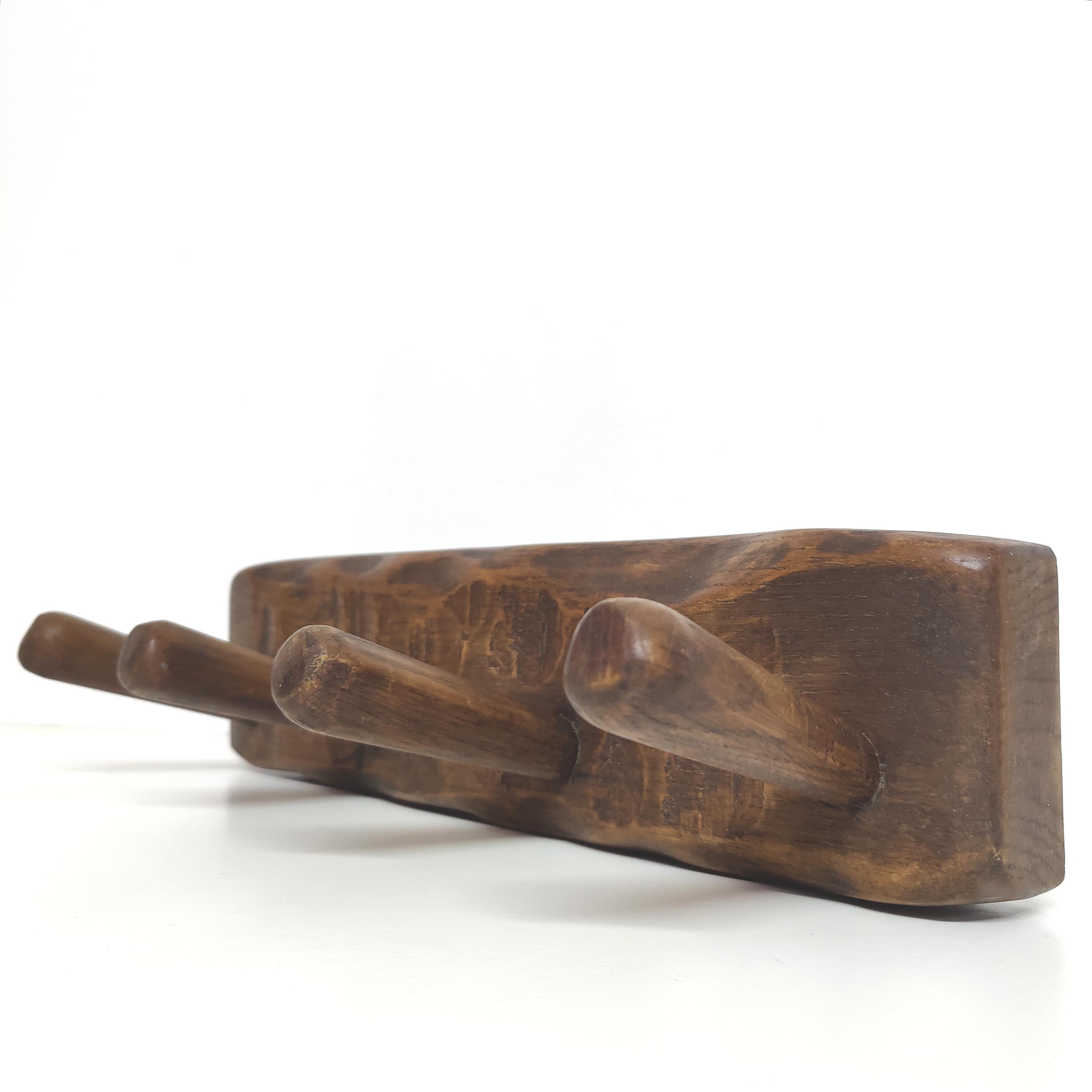 Brutalist coat rack solid wood 4 hooks
