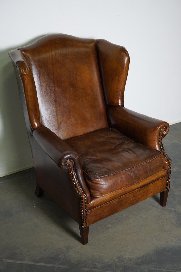 Fauteuil club vintage en cuir de couleur cognac Pays-Bas