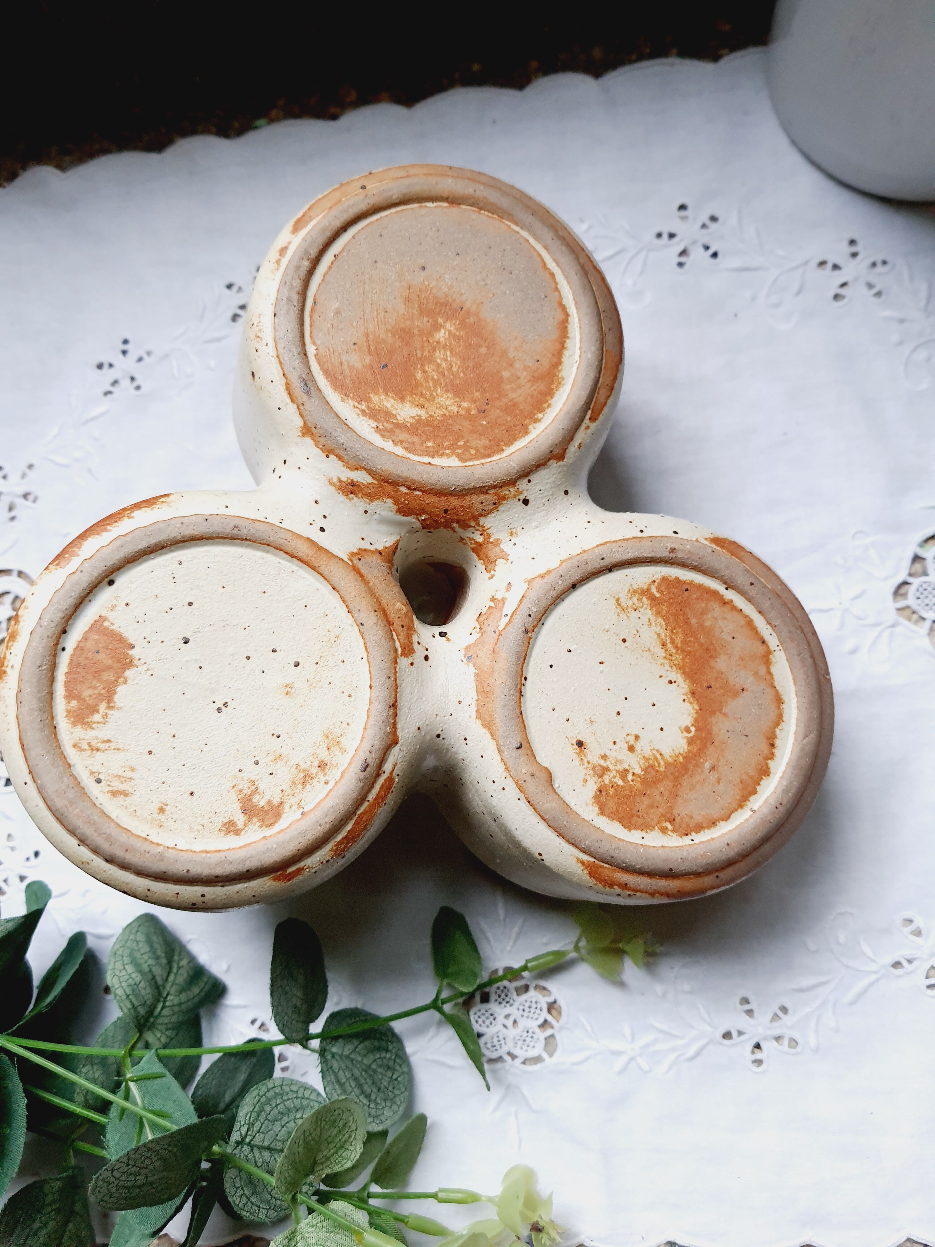 Triple appetizer dish in vintage sandstone