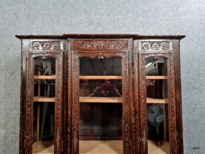 Bibliotheque Louis XV provençale en chêne a patine brune vers 1880