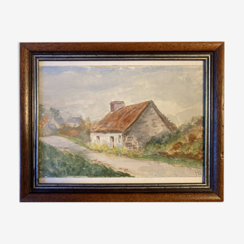 Old painting, farm in Cantal 20th century