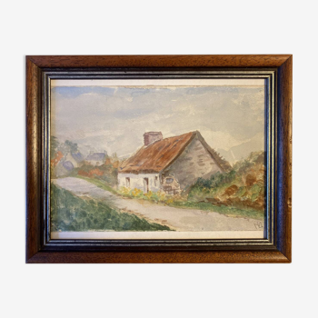 Tableau ancien , ferme dans le Cantal XX siècle