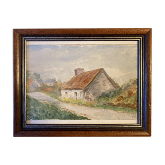 Old painting, farm in Cantal, 20th century