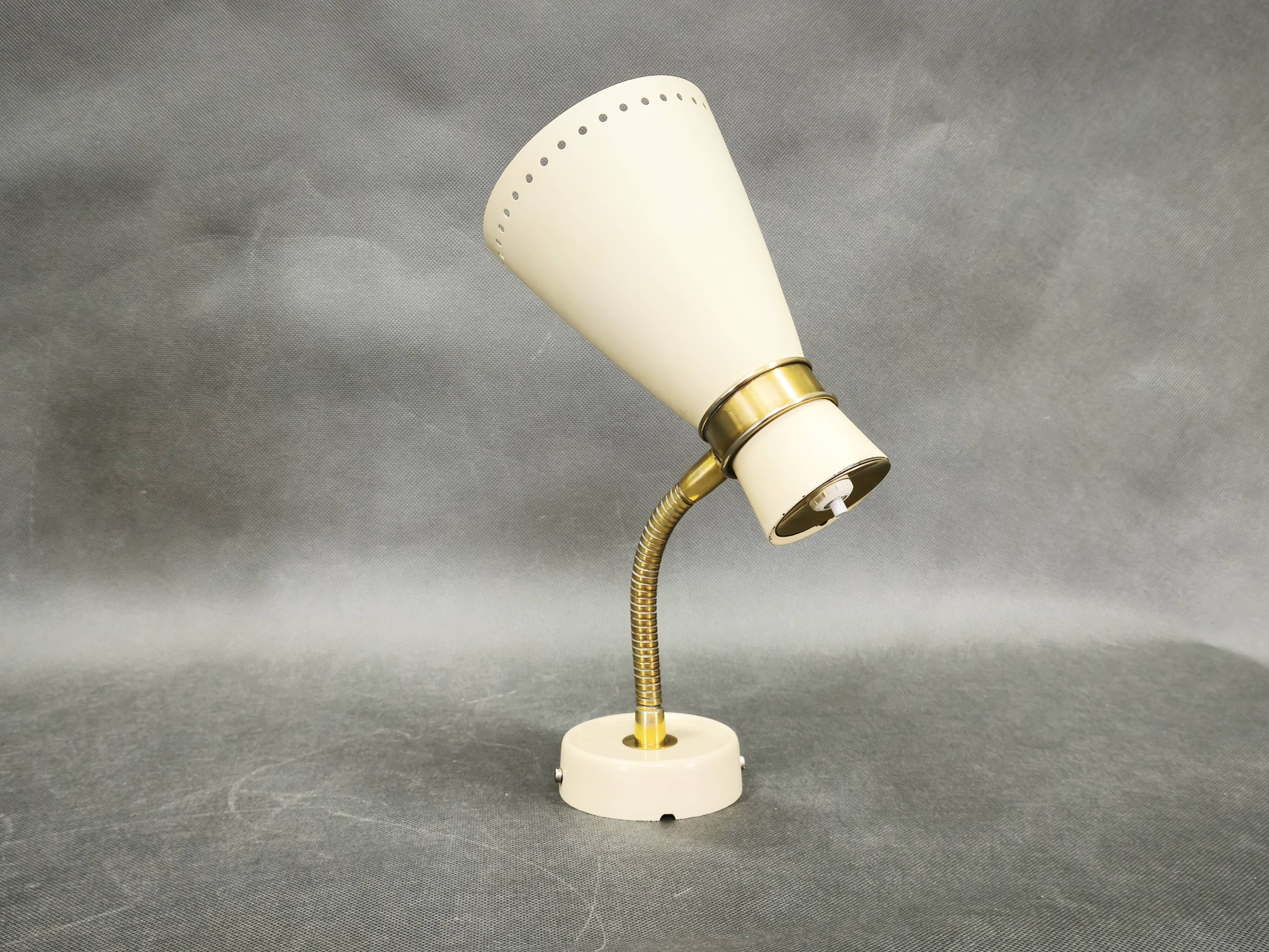 Pair of 1960s German Stilnovo Style Brass and Cream Adjustable Wall Sconces