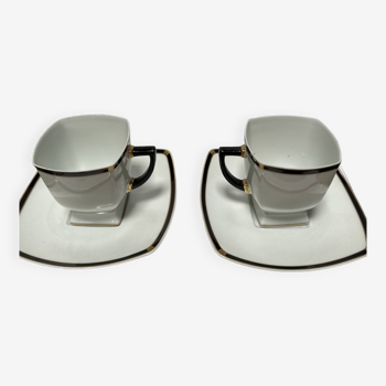 Jl coquet prelude - set of 2 coffee cups with saucer - limoge porcelain.