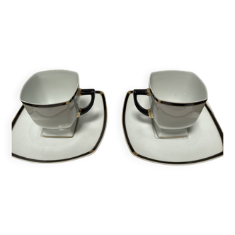 Jl coquet prelude - lot de 2 tasses à café avec soucoupe - porcelaine de limoge.