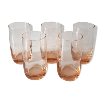 Set of 5 pink water glasses