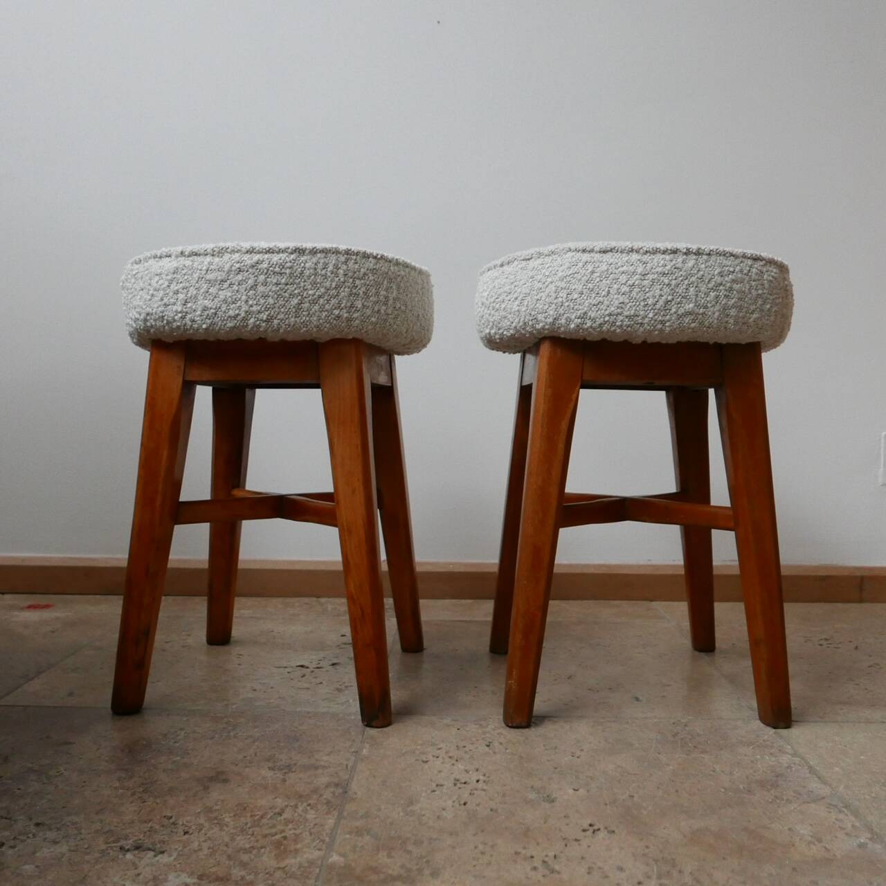 Pair of English Mid-Century Stools with Fresh Upholstery