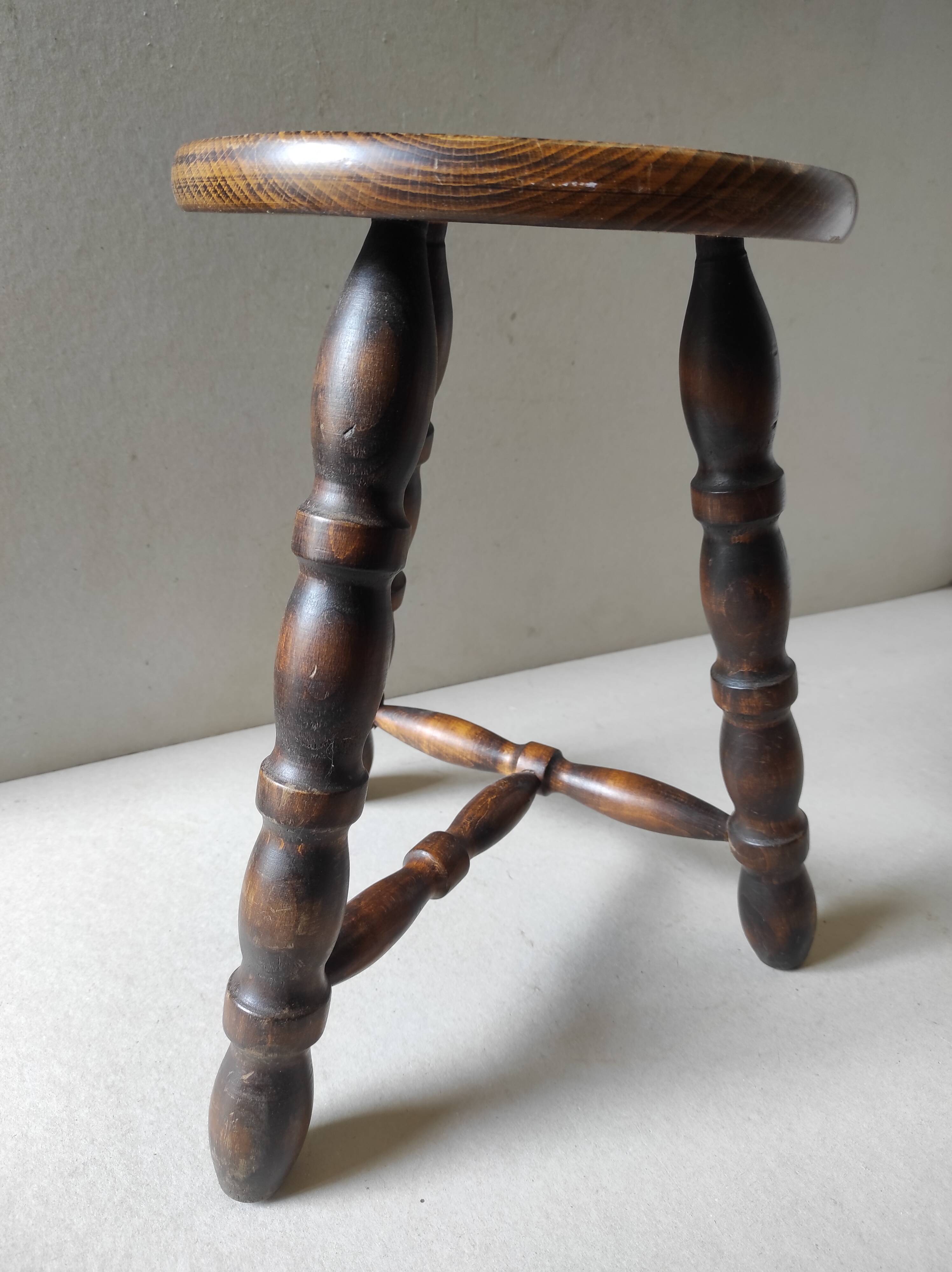 Tripod stool / rustic vintage turned wooden plant door