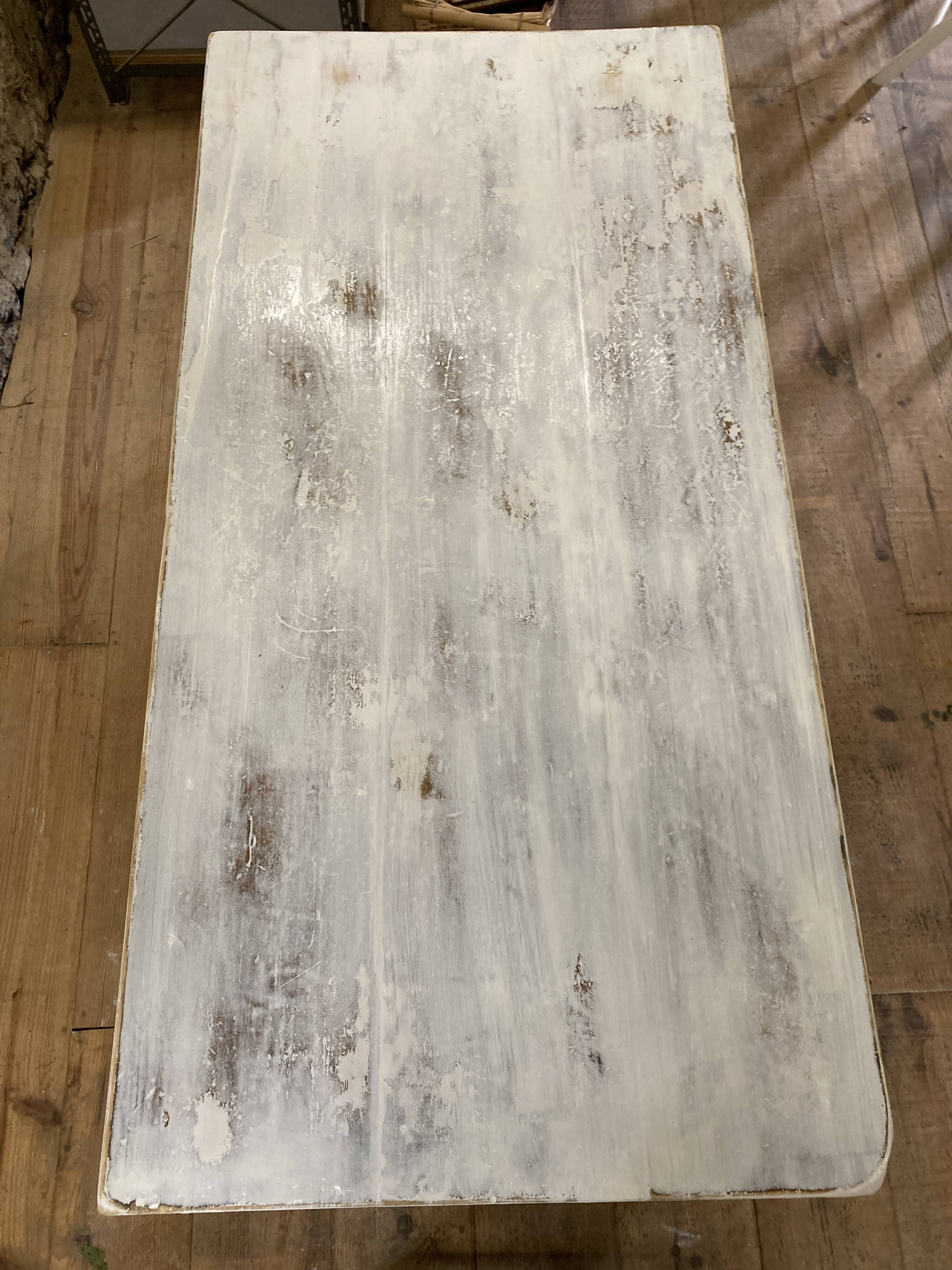 Farmhouse table 6 people white patinated in rectangular solid oak