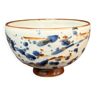 Ancient Bowl Tea Chawan Japan Mingei Ceramic Blue Brown