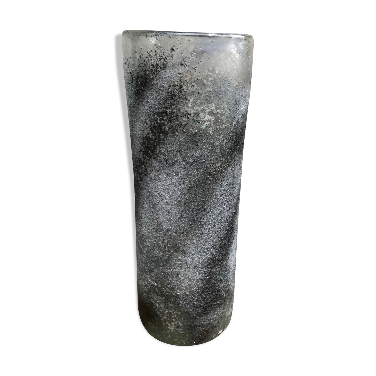 Large vase Biot glass bubbled grey patinated design 1970
