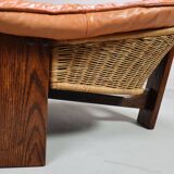 Vintage tripod lounge chair in leather, rattan and oak, Netherlands