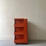 Multi-storage design serving trolley in orange abs, Stile italy 1970