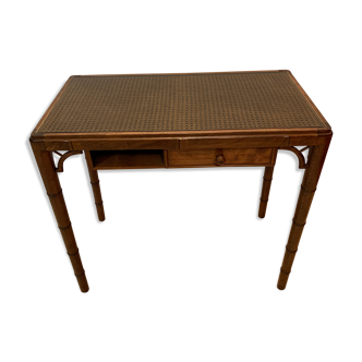 Table bureau d’appoint en hêtre et cannage 1950