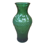 Ancien Vase Verre Moulé Vert Décor Pointes Vintage