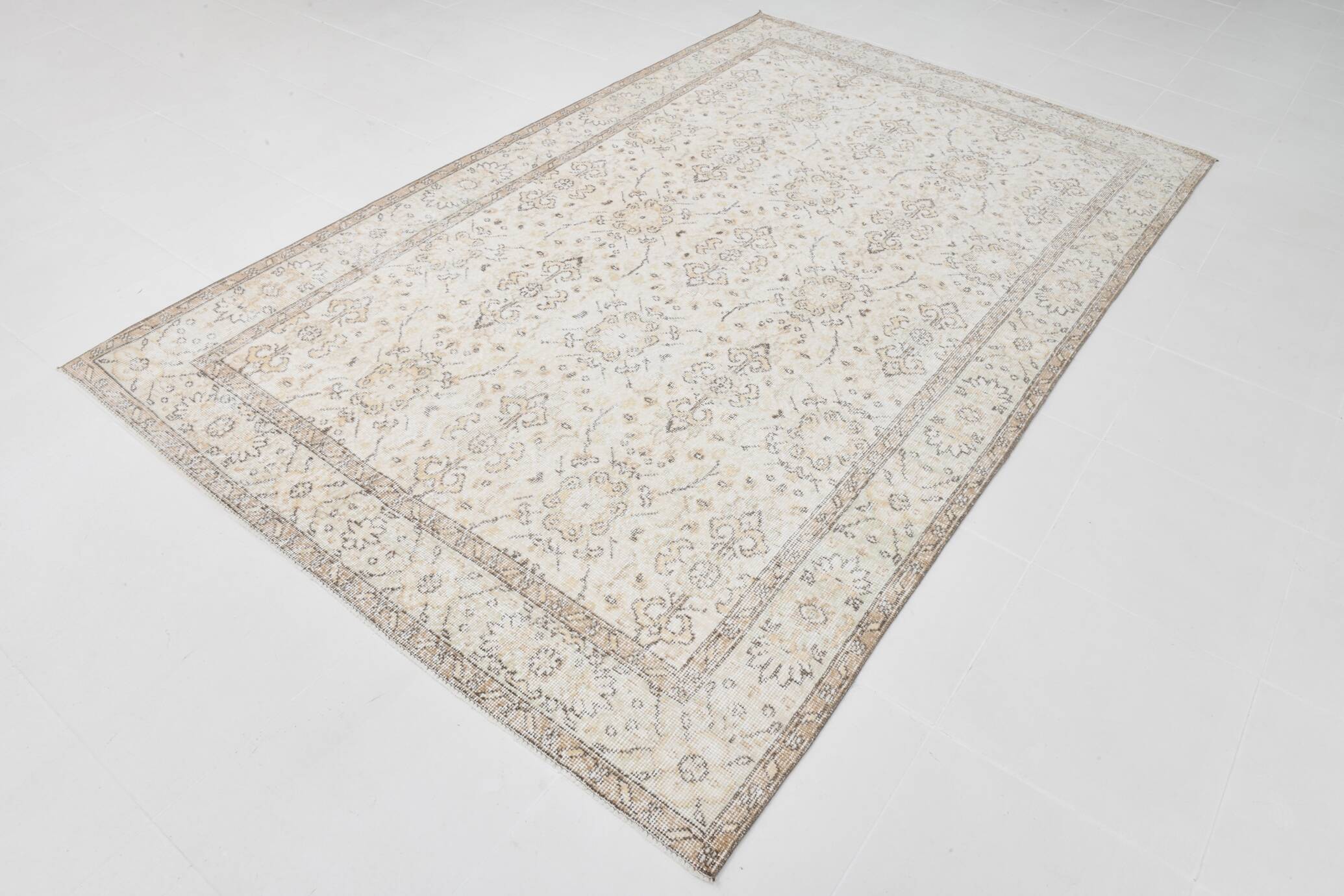 6x9 Beige & Brown Bordered Pattern Turkish Rug, 174x279Cm
