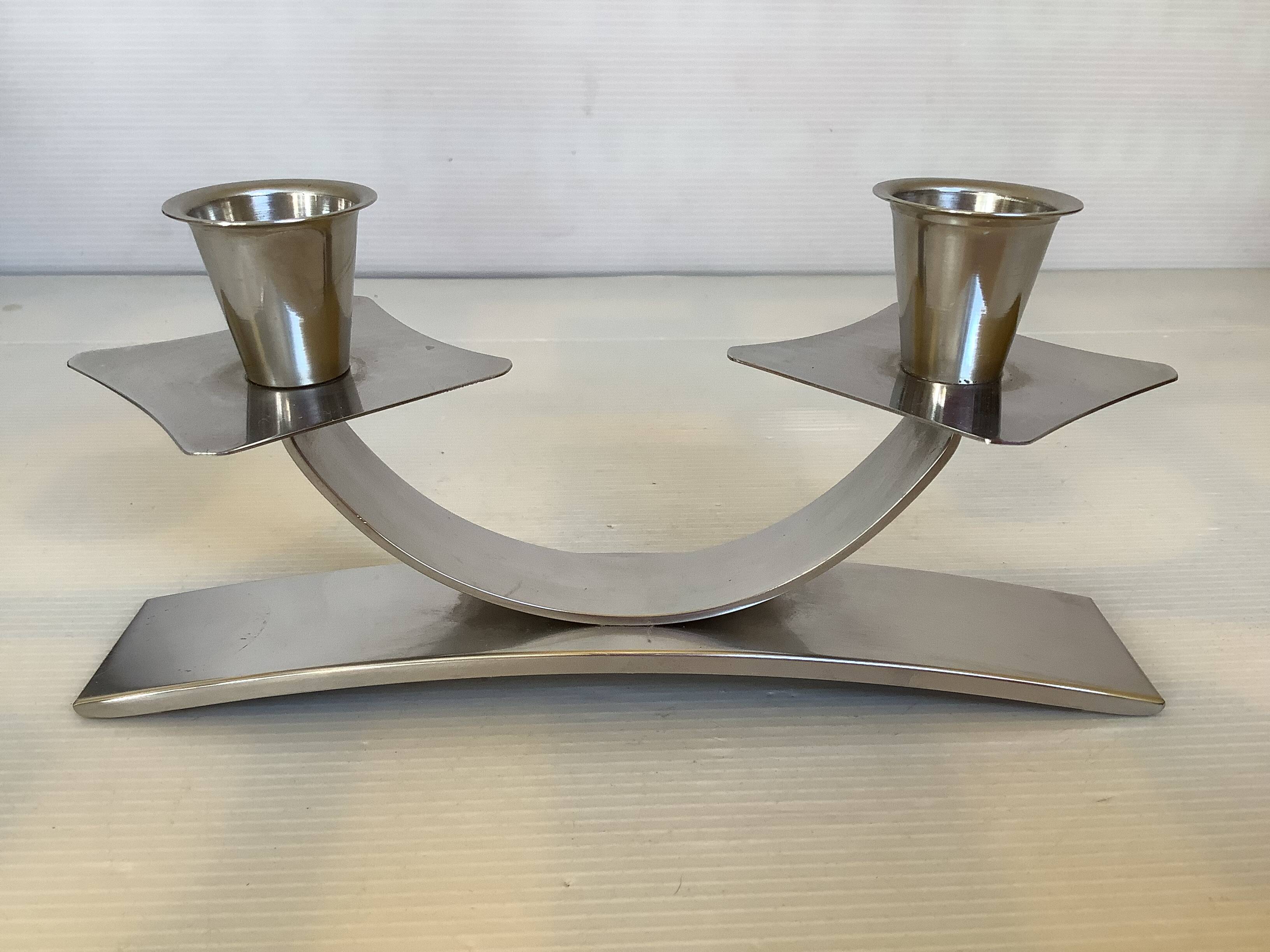 Bougeoir double argenté moderniste