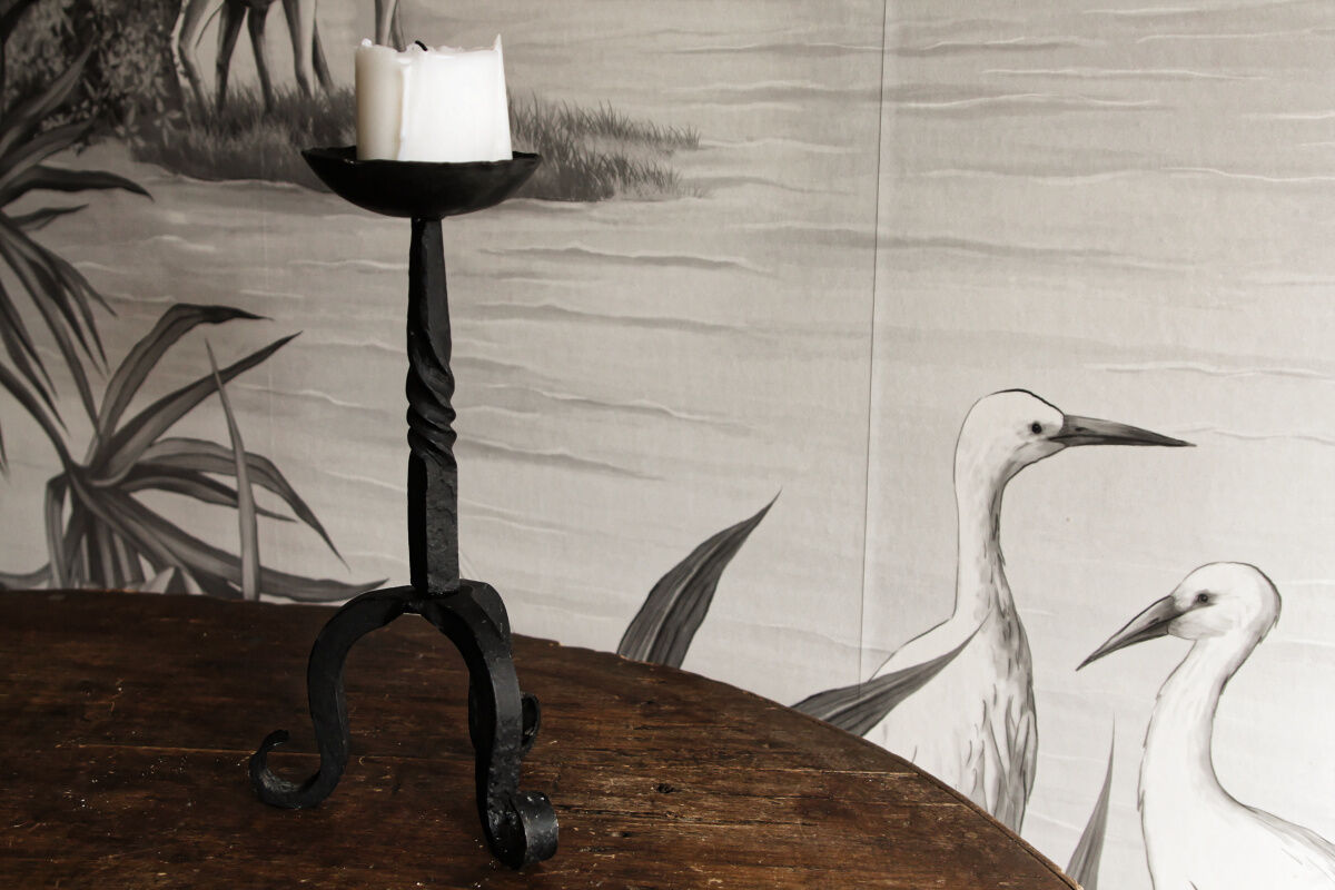 Candlestick picnic wrought iron candle, folk art