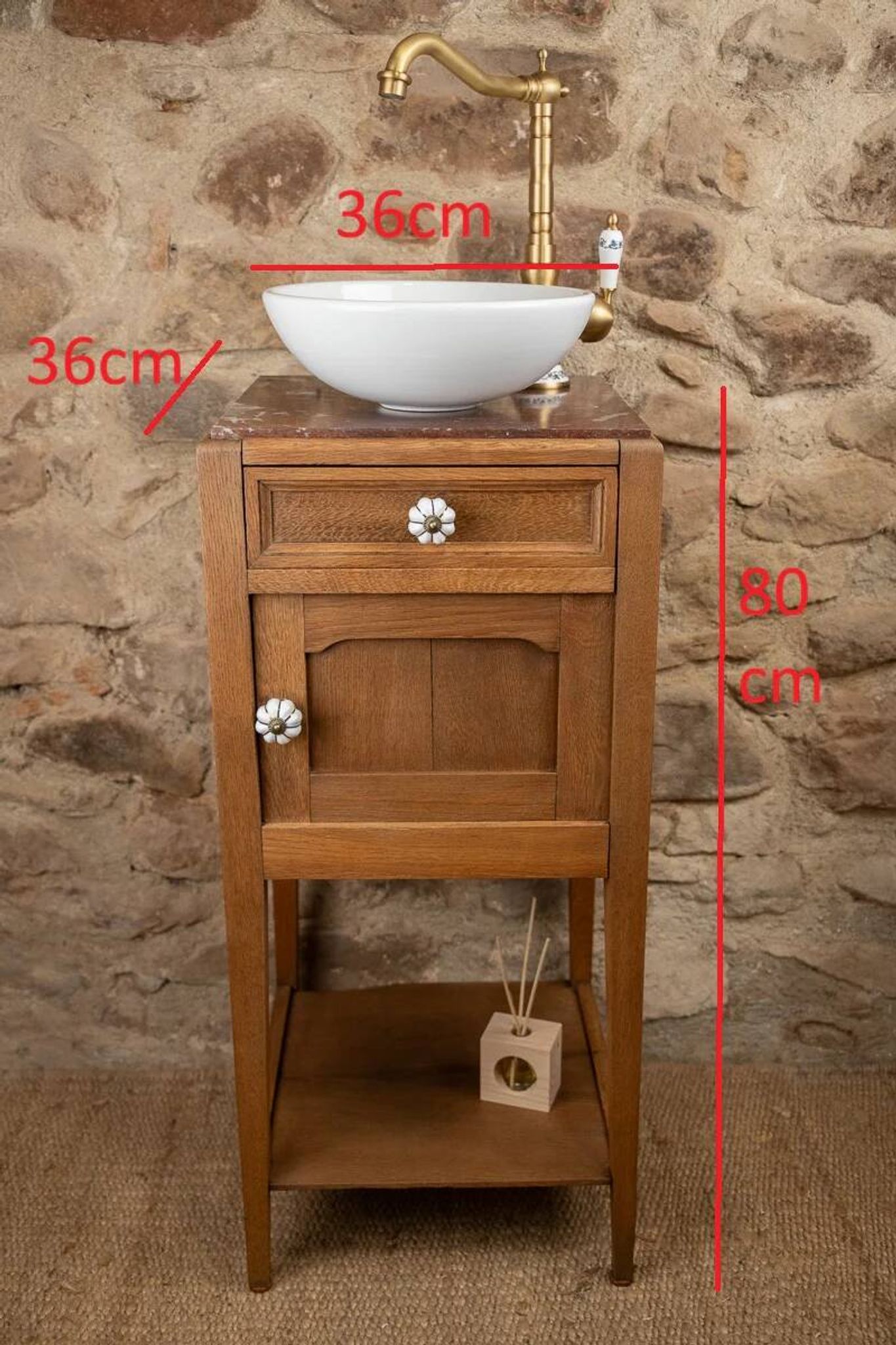 Antique wooden and red marble washstand (Art Deco style)