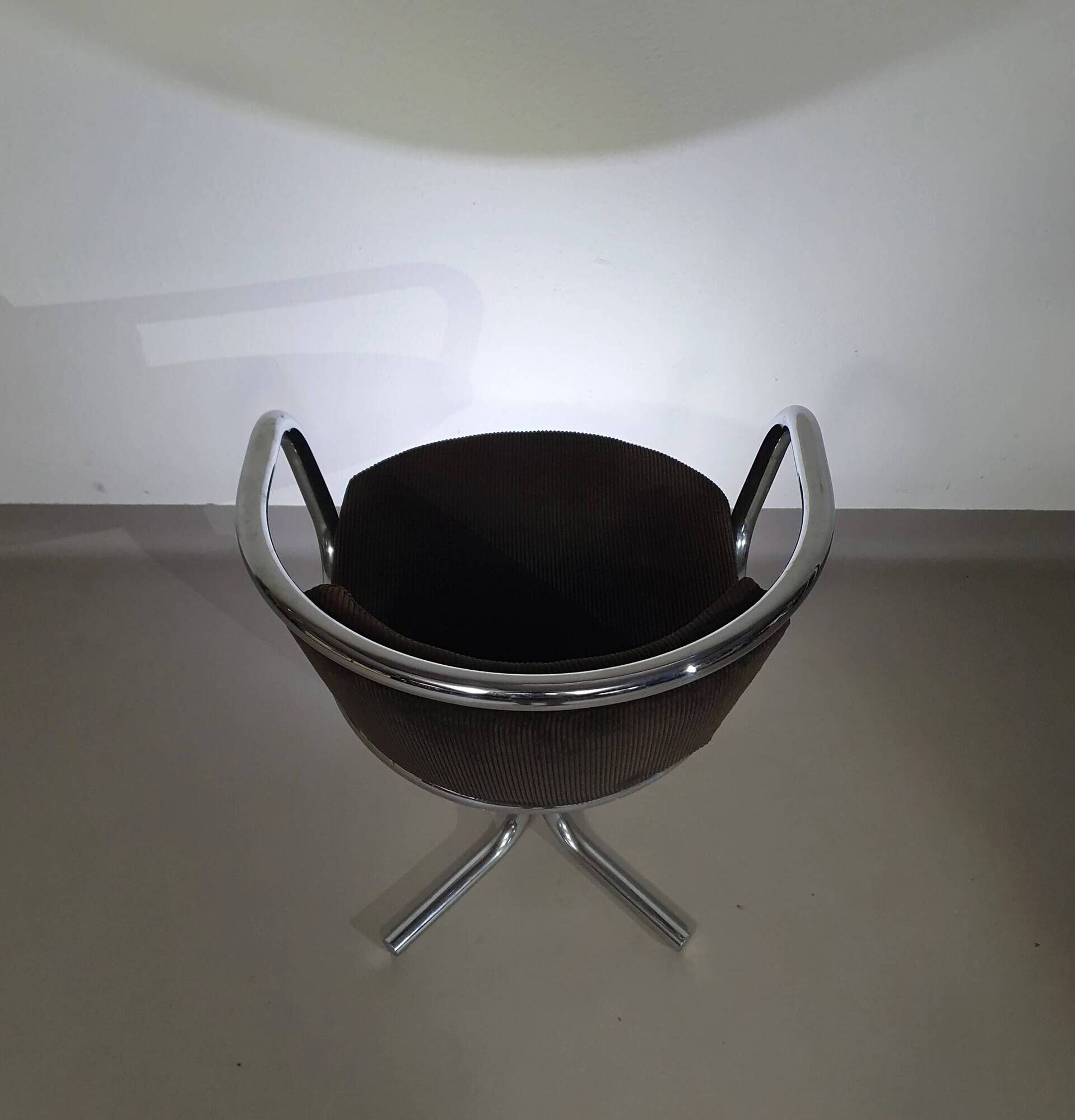 3 x mid-century tube frame chairs (swivel) corduroy upholstery