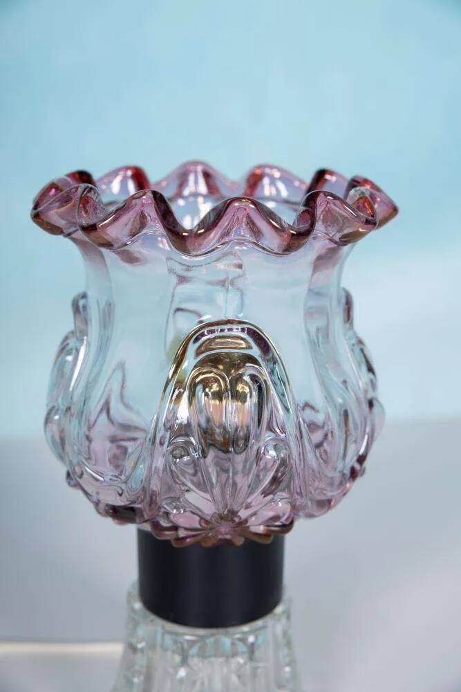 Vintage table lamp in Swedish coloured glass, glass table lamp.