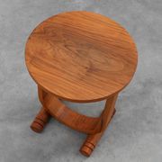 Art deco oak wooden round side table with bended leg, France 1920s
