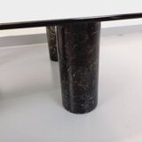 Table basse italienne carrée vintage en marbre et verre des années 70