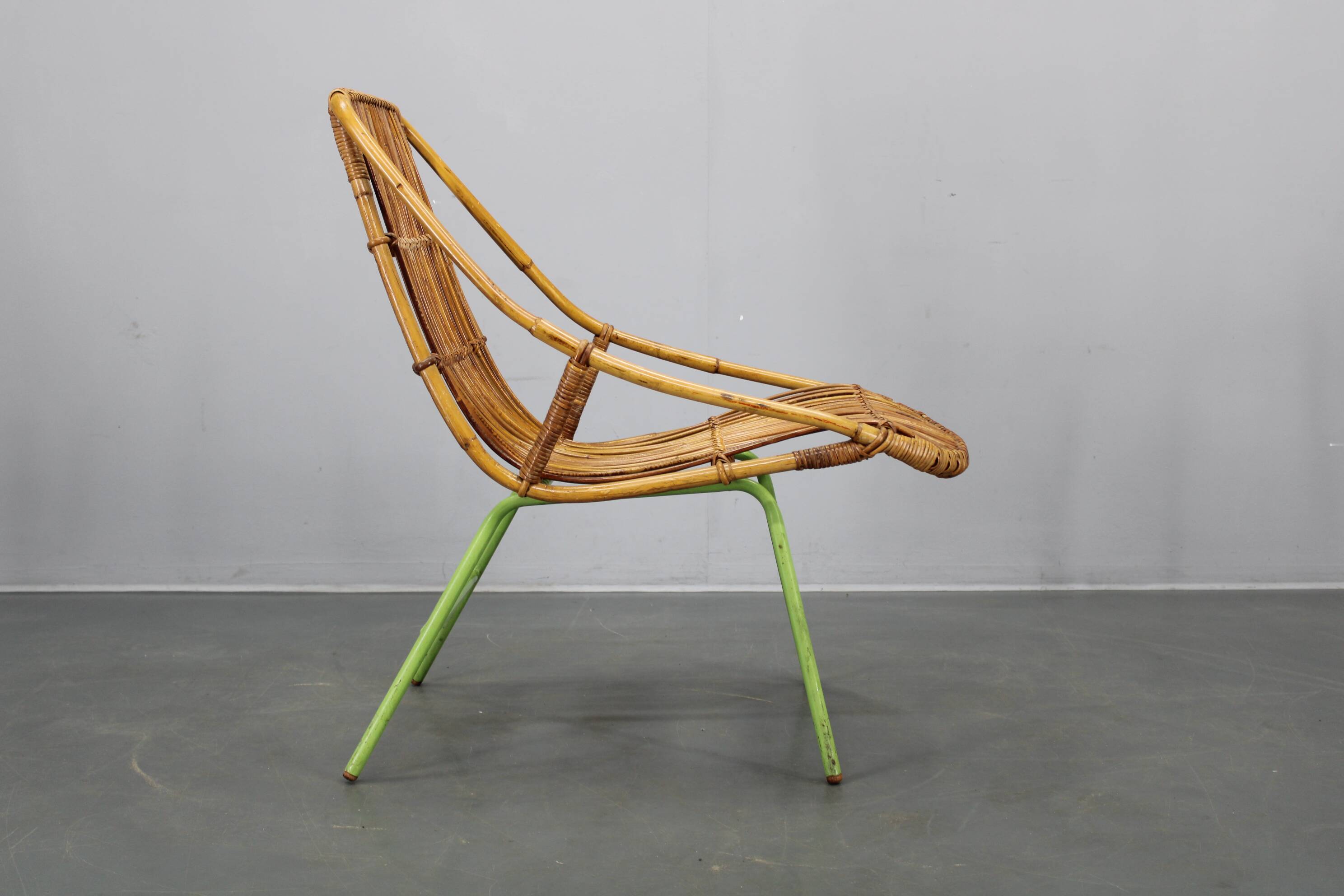 Rare pair of Alan Fuchs for ULUV rattan lounge chairs, Czechoslovakia, 1960s