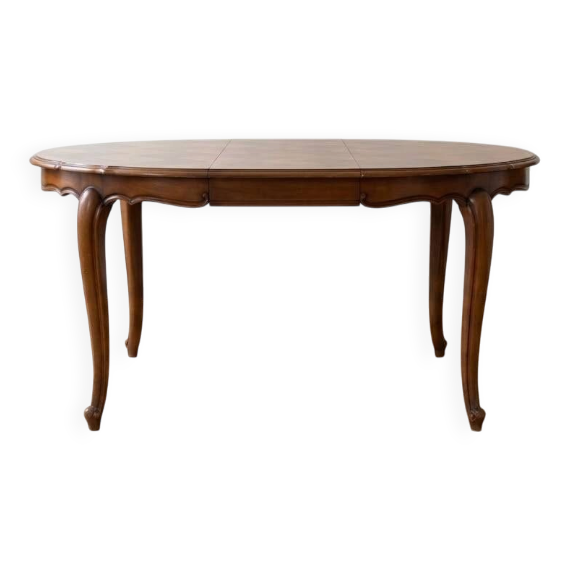 Round extendable dining table in Regency style made of cherry wood.