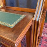 Escabeau de bibliothèque en bois massif avec marches gainées cuir