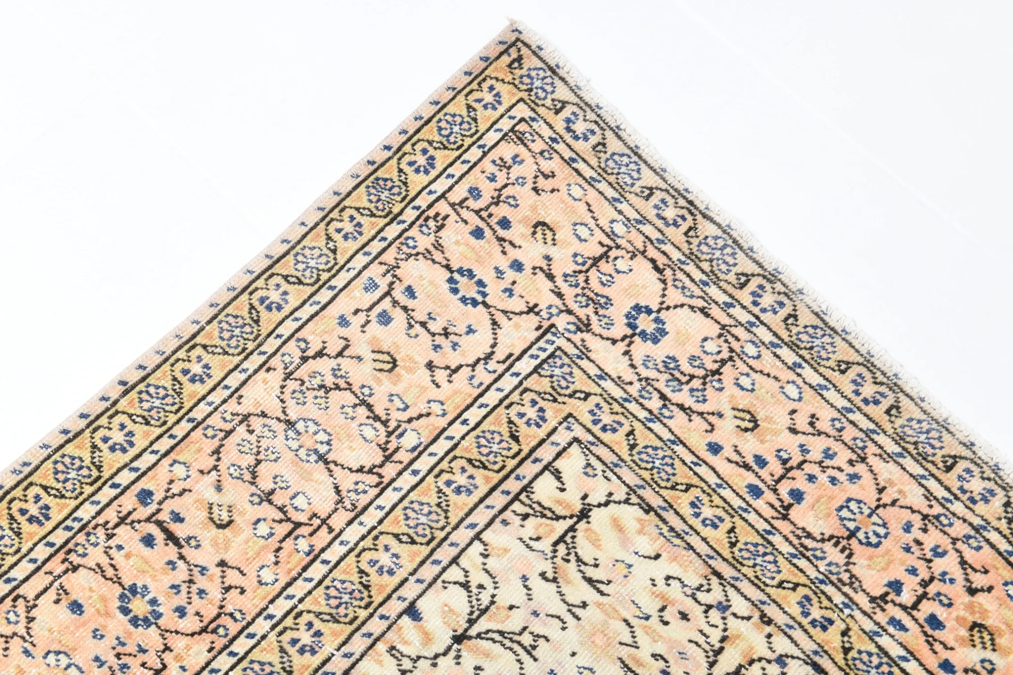 9x13 Vintage Cream Blue Persian Rug, Turkish Handmade Wool Floral Carpet
