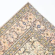 9x13 Vintage Cream Blue Persian Rug, Turkish Handmade Wool Floral Carpet