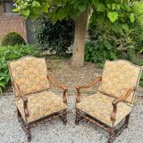 Pair of louis xiv period walnut armchairs, 17th century