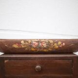 Vintage wooden basket, wooden basket with flower patterns, hand painted signed, kitchen, fruit bowl