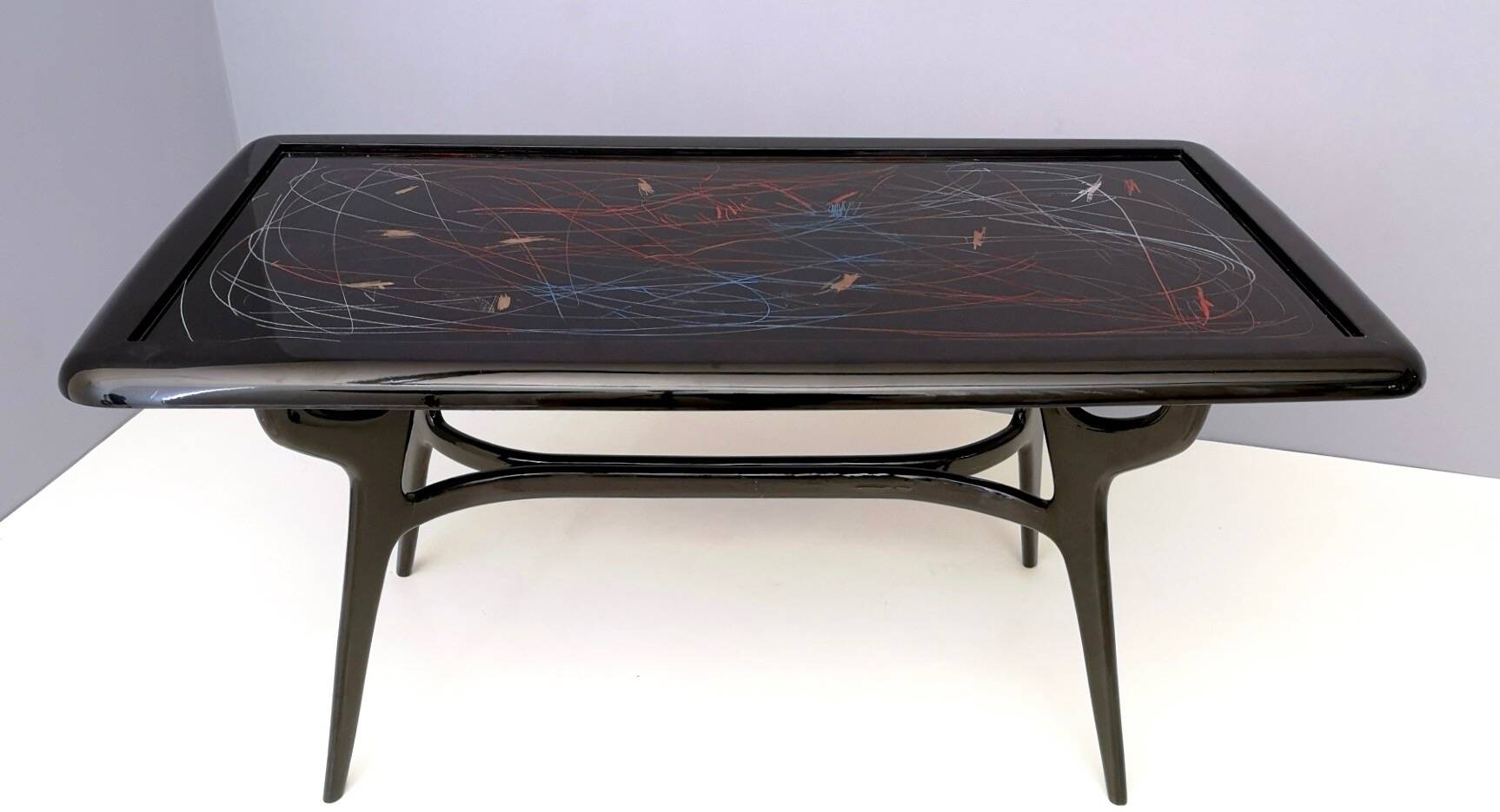 1950s Style Dining Table with Glass Top Lacquered by Enzio Wenk, Italy, 2019